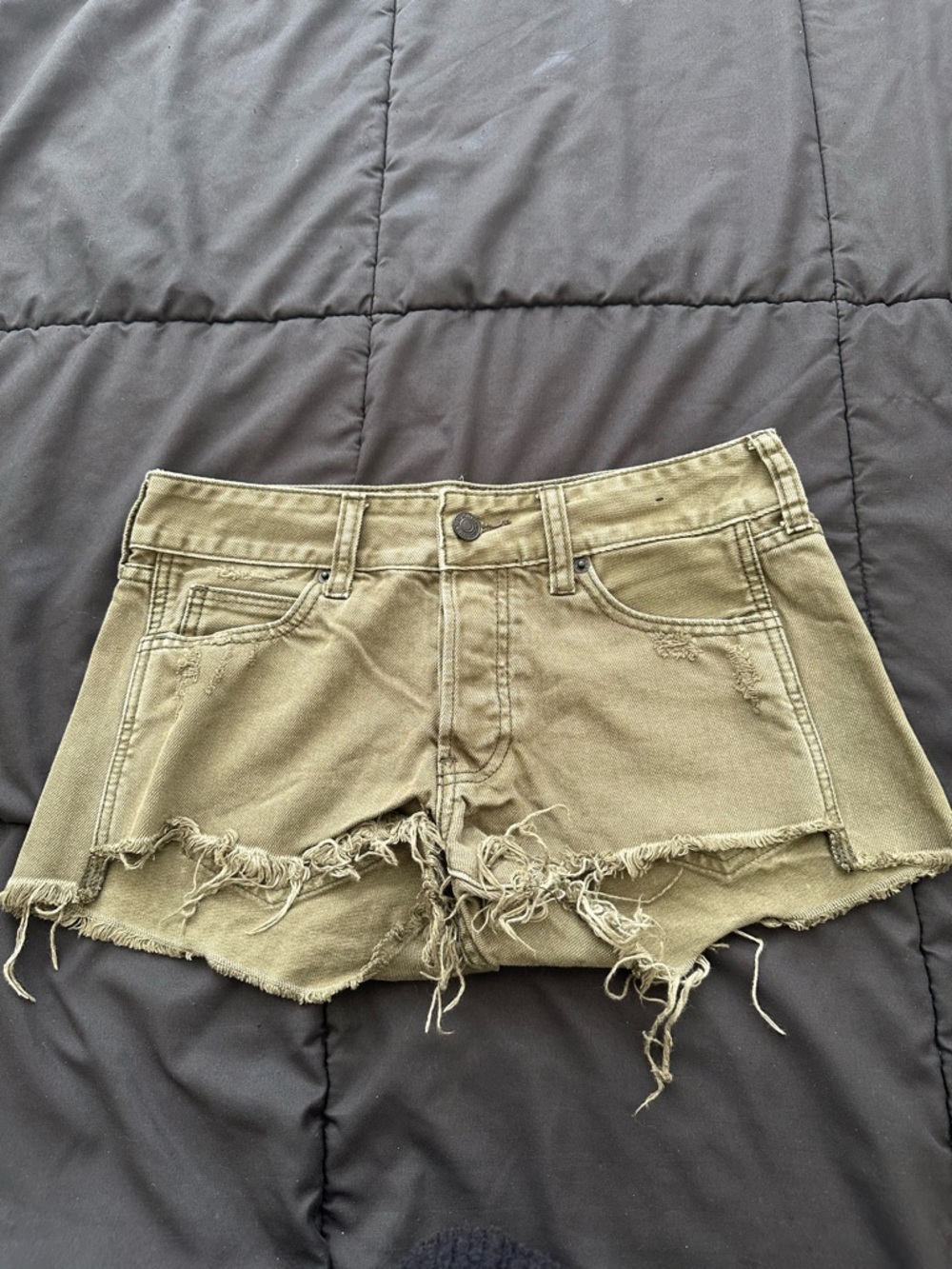 Abercrombie & Fitch Olive Green Frayed Hem Denim Shorts